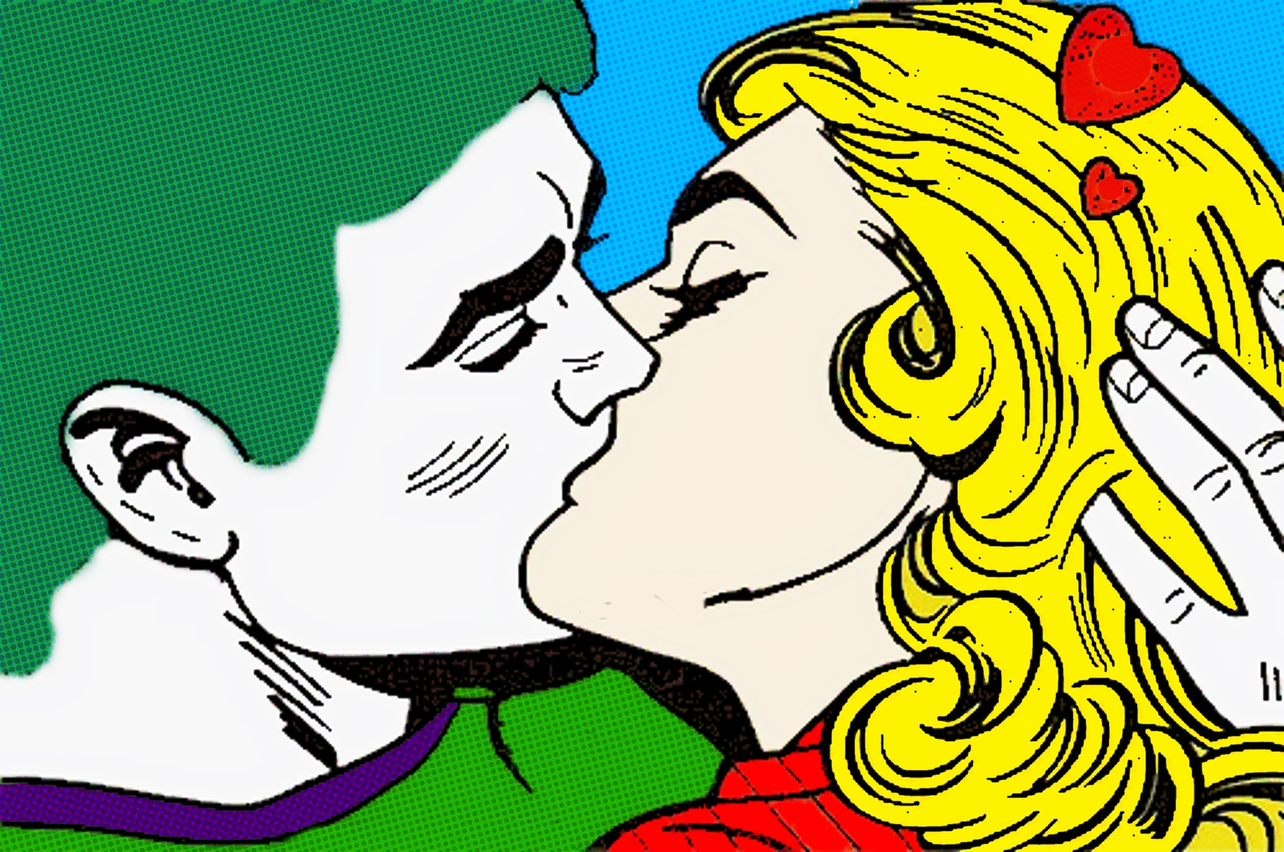 The Joker and Harley Quinn kiss pop art