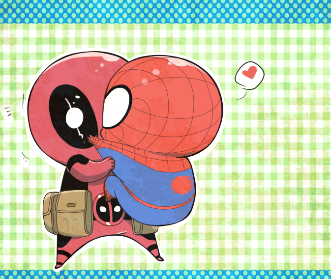 Chibi deadpool meets baby spidey