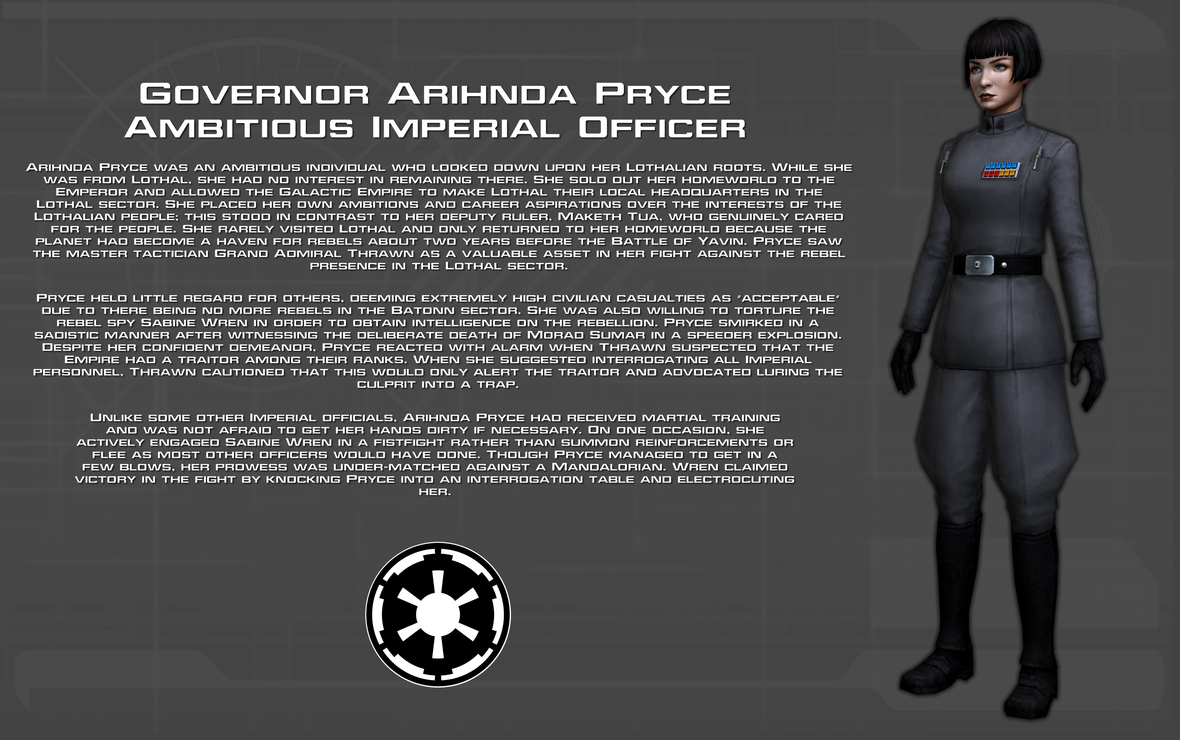 Governor Arihnda Pryce character bio [New]