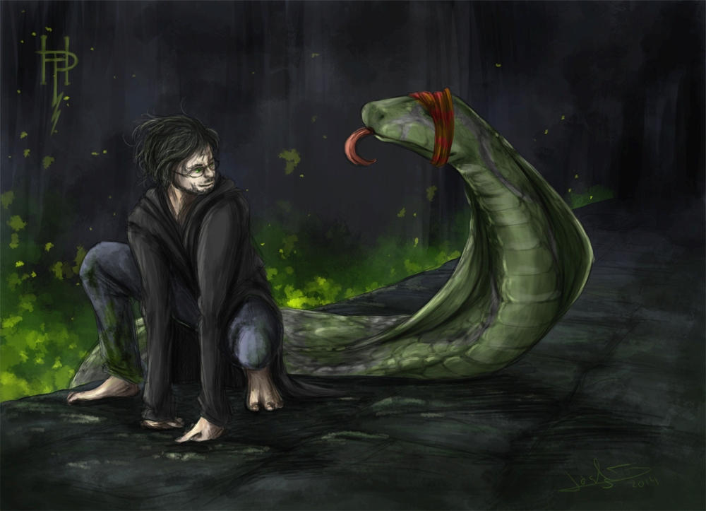 Harry Potter battles the Basilisk in the Chamber of Secrets