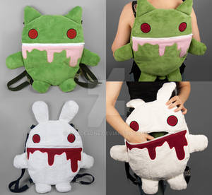 Zombie Kitty / Killer Rabbit Reversible Backpack by SewDesuNe Zombie Kitty / Killer Rabbit Reversible Backpack by SewDesuNe