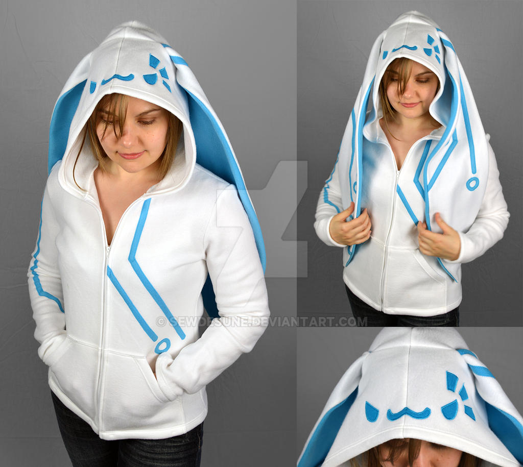 Cyberbun Hoodie in White and Blue