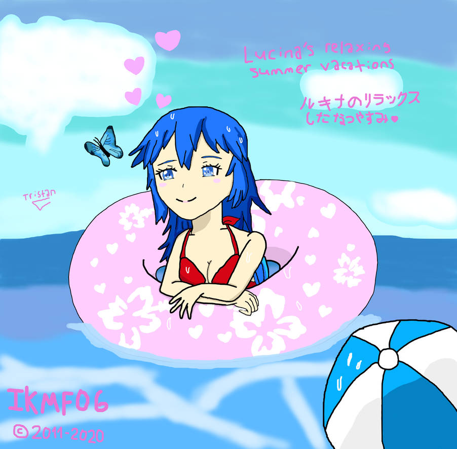 Lucina is relaxing and floating in the lagoon