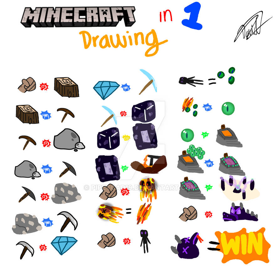 Minecraft Split Drawing Minecraft In A Single Drawing by Pipetoad19 on DeviantArt