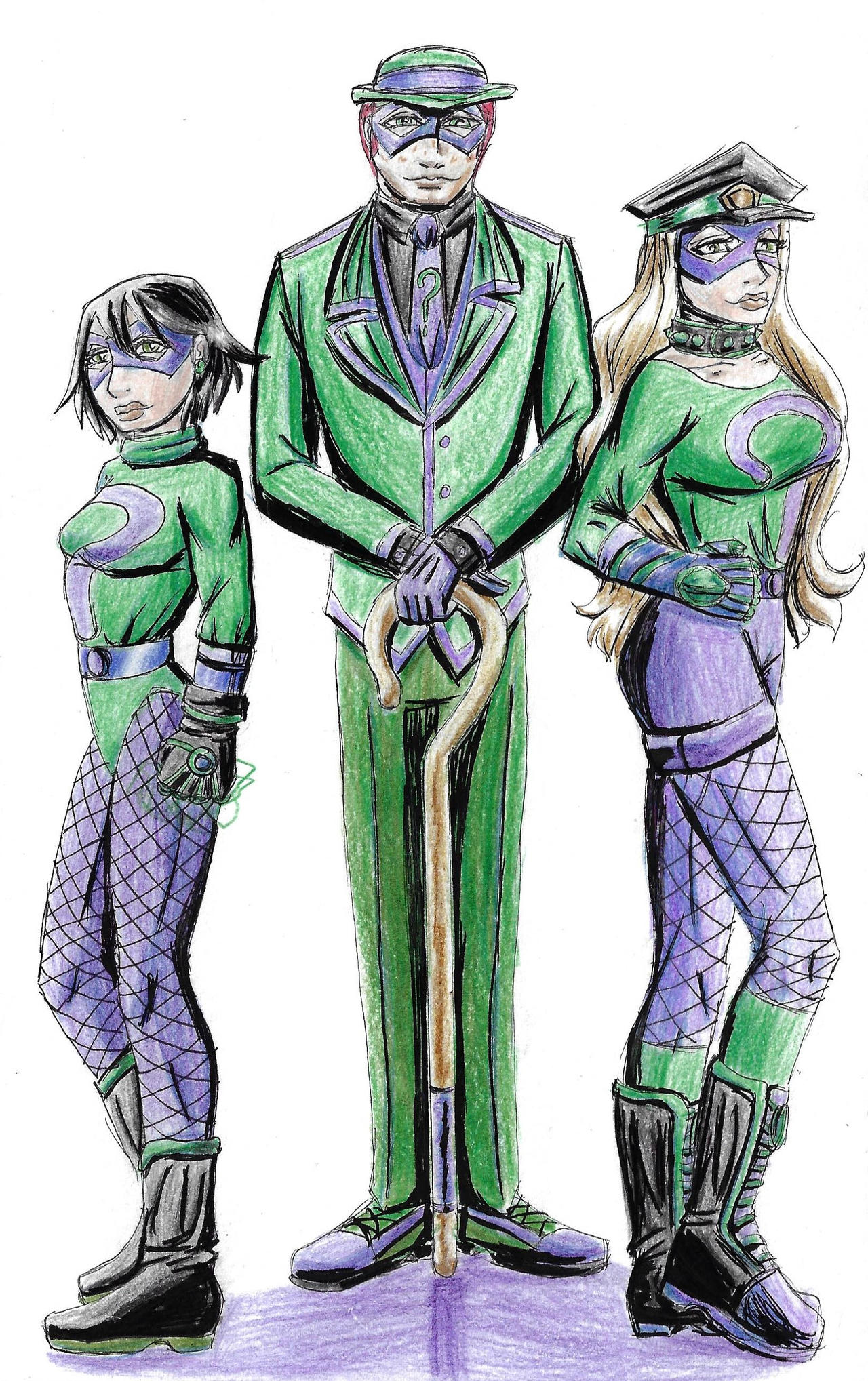 Riddler with Echo and Query by BlackWhiteAngelCat13 on DeviantArt