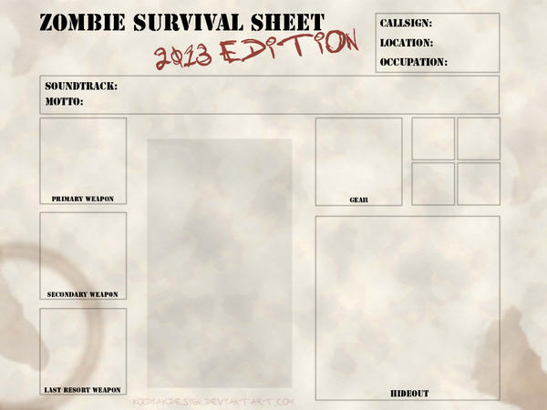 Zombie Survival Sheet - 2013 edition