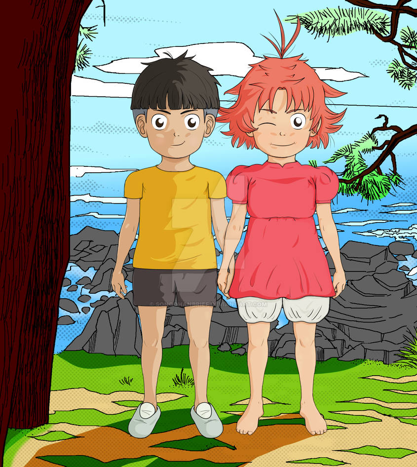 Ponyo and Sosuke on the sea by the cliff by SonGohanBrief on DeviantArt.