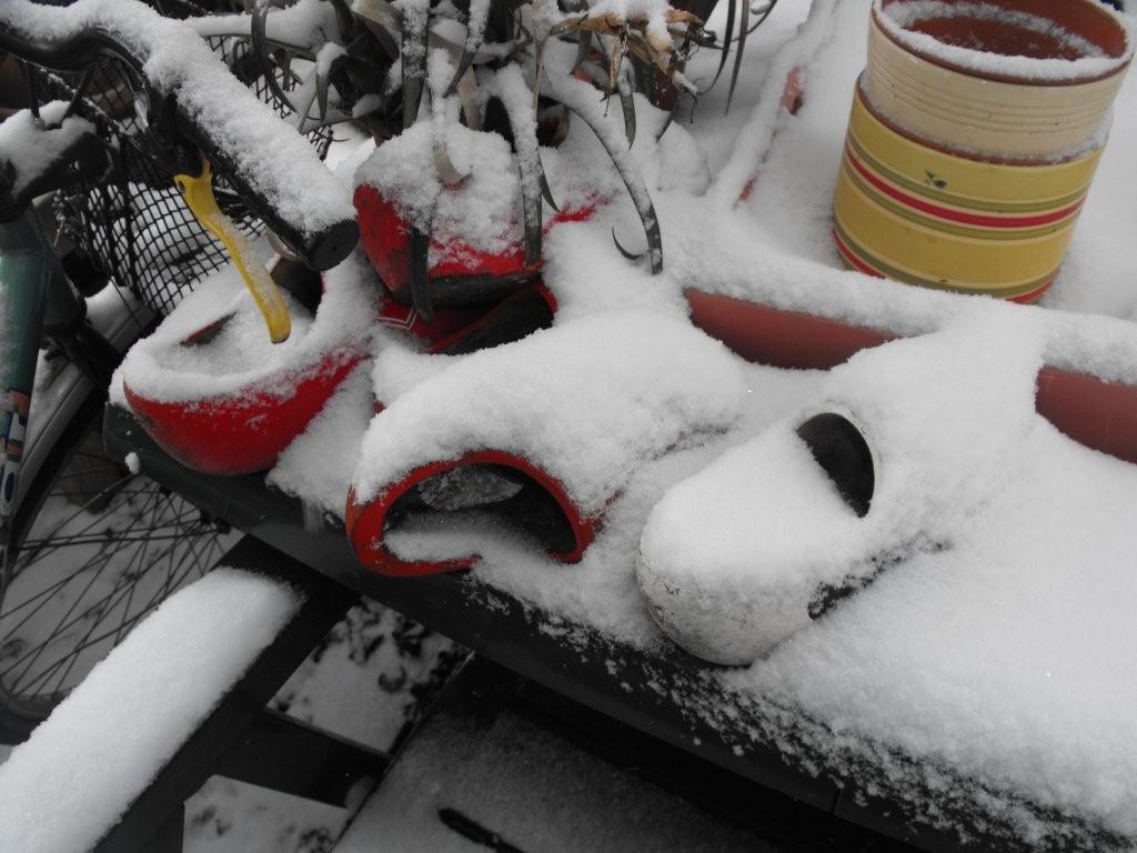 Wooden shoes in the snow