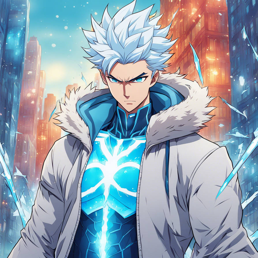 Modern urban Ice superhero male ice form