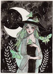 Day7 Inktober- Luna moth witch by ARiA-Illustration