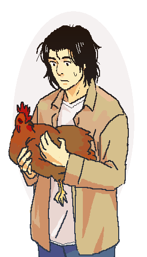 dr. kenzo tenma and a chicken