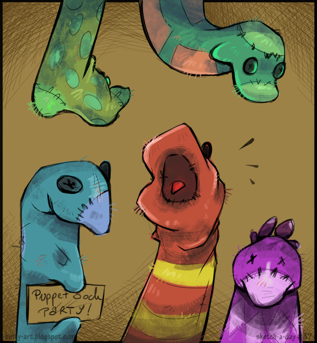 Sketch A Day_037|Puppet Sock Party