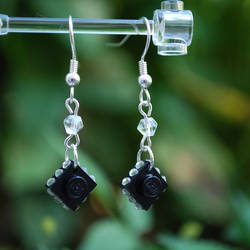 Black Sparkle Lego Earrings