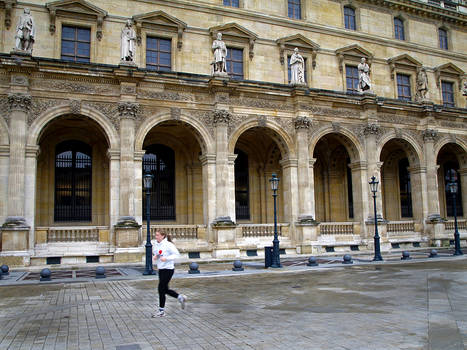 Jogging in Louvre's yard