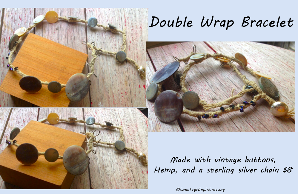 Hemp Double Wrap Bracelet w/ Vintage Buttons