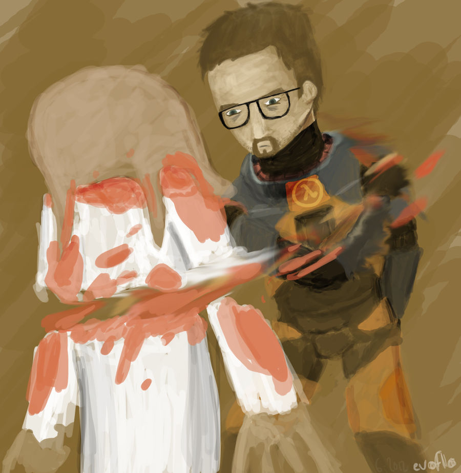 Gordon Freeman vs. Zombie by evoflorent