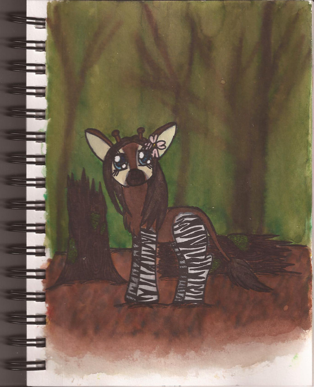 Watercolour Notebook #8: Okapi in MLP Style by Greenpolarbear47