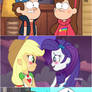 Dipper and Mabel's reaction to RariJack Moment