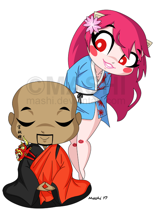 Chibi Monk and Lucy Commission