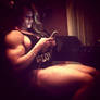 Muscle girl texting