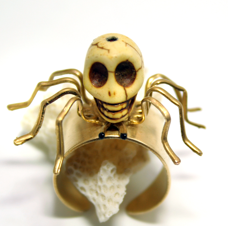 Gothic Steampunk Skull Spider Ring