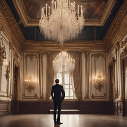 Handsome man in suit waiting in Baroque Hall