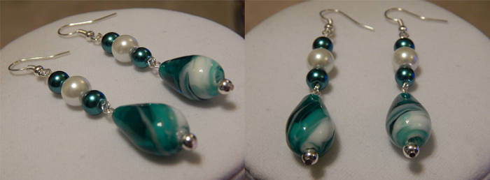 Handmade Teal and White Glass Earrings