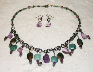 Amethyst, Abalone, New African Jade Necklace