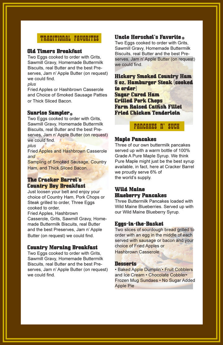 The cracker barrel menu with prices The cracker barrel menu with prices