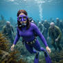 Brunette Purple Scuba Woman Chased by Zombies Bing +MAI 10-6-26 My Prompts 1-10