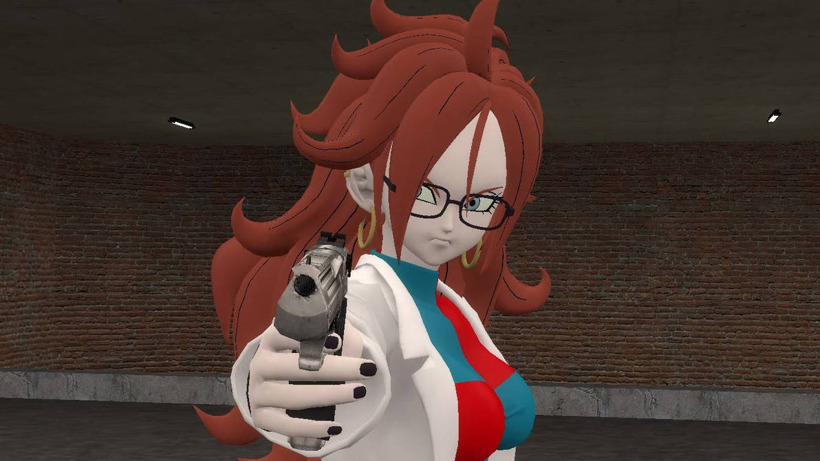 Android 21 with a gun! by KeithHetrick01 on DeviantArt