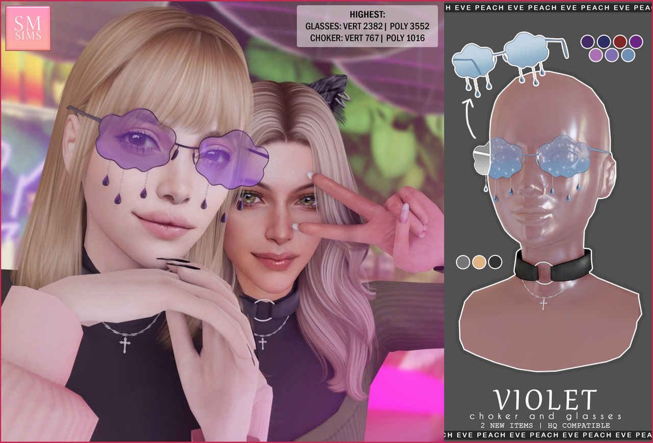 TS4 | Violet Choker And Glasses by SMsims on DeviantArt
