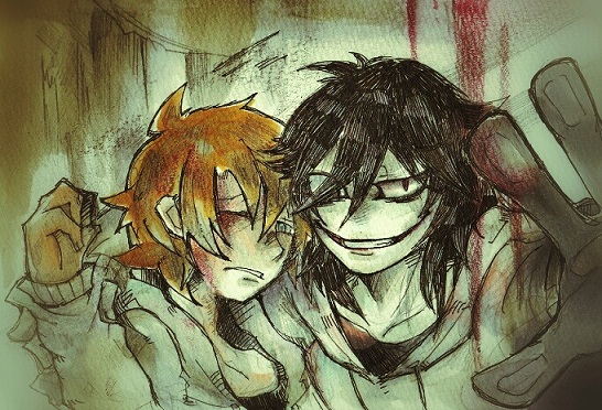 jeff the killer and jeff the killer (creepypasta) drawn by dazz_chan