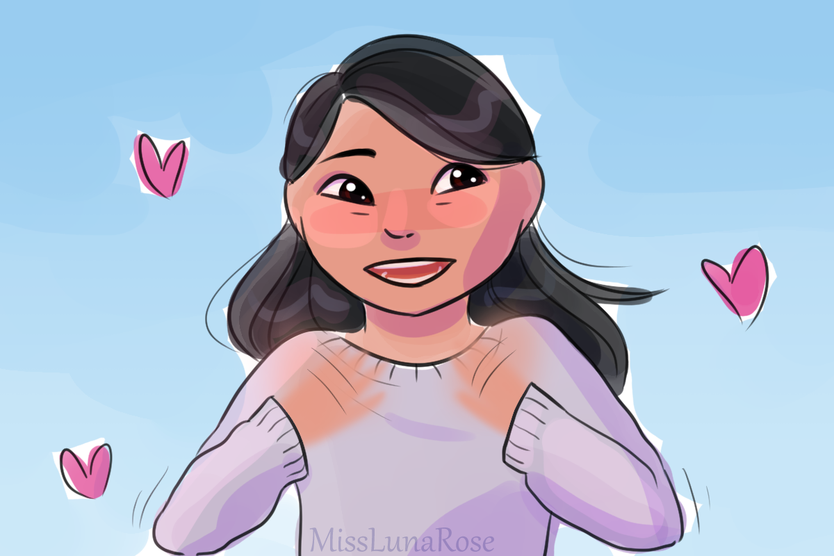 Drawing of a cute girl flapping her hands in delight