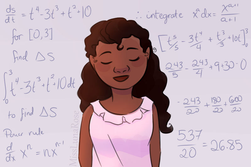 A girl does a calculus problem