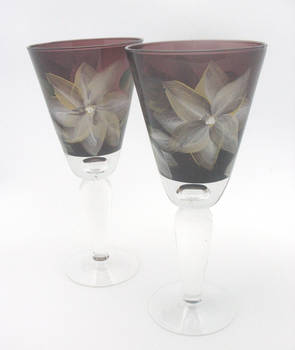 Painted Plum Wine Glass Pair