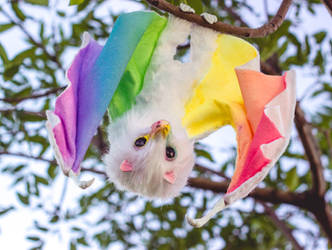 Handmade Poseable Rainbow Bat Art Doll