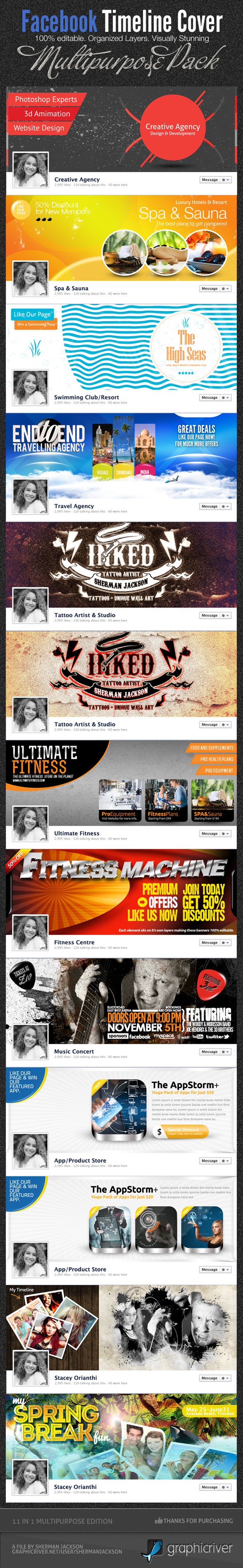 11 in 1 Mega Facebook Timeline Cover Templates