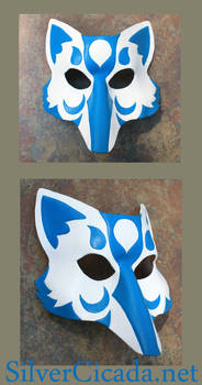 Blue and White Kitsune Leather Mask