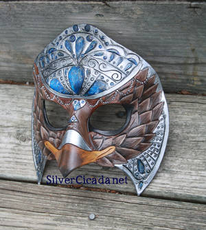 Jeweled Eagle Leather Mask with Faux Lapis