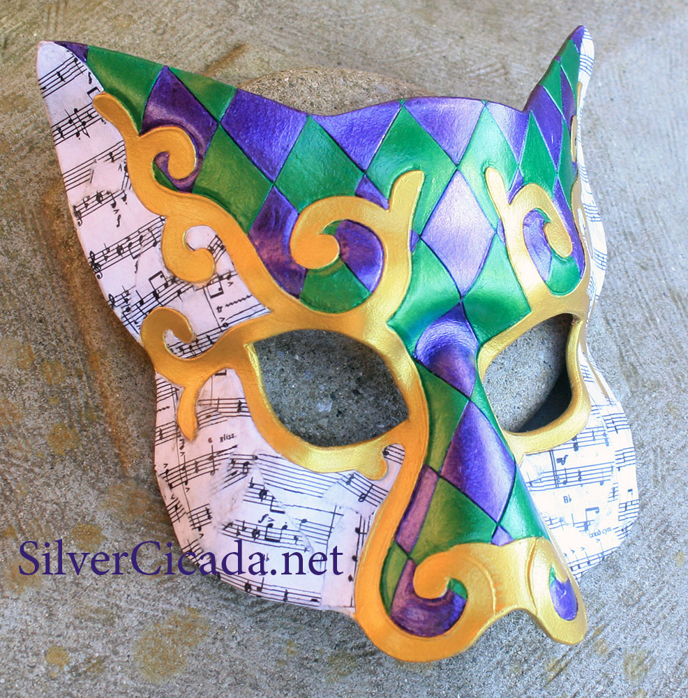 Venetian Cat Leather Masquerade Mask Mardi Gras