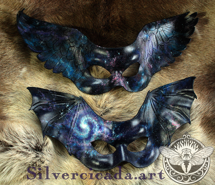 Galaxy Bat and Raven wing leather masks by SilverCicada
