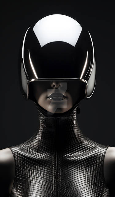 Woman wearing a futuristic helmet