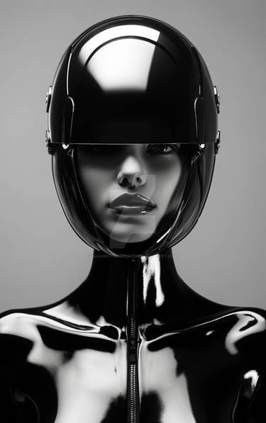 Woman wearing a futuristic helmet