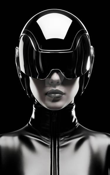 Woman wearing a futuristic helmet