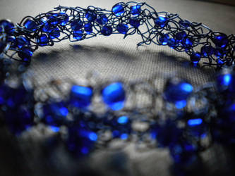 Knitted Wire Bracelet With Blue Beads