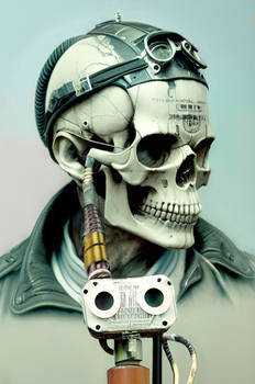 Cyborg-skull at charging station