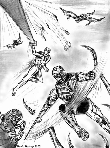 Rom spaceknight and Onyx team up sketch art