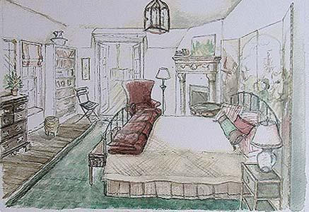 Bedroom rendering - watercolor