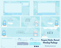 Twitch overlay package: Penguin/Winter Blue ver.